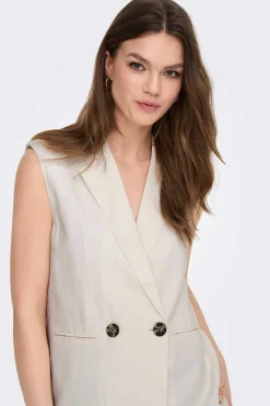 Colete Duplo Botao Linho E Viscose