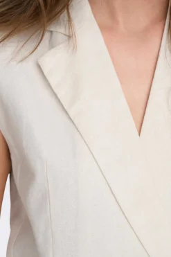 Colete Duplo Botao Linho E Viscose