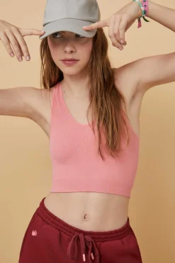 Crop Top Decote V Sem Costuras Vermelho-Escuro