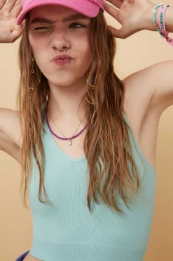 Crop Top Decote V Sem Costuras Azul-Escuro