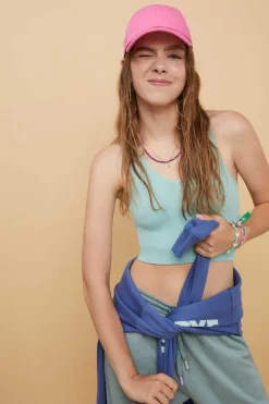 Crop Top Decote V Sem Costuras Azul-Escuro