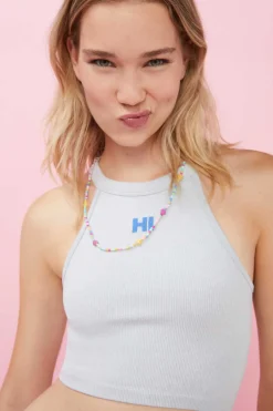 Crop Top Halter Sem Costuras Antracite