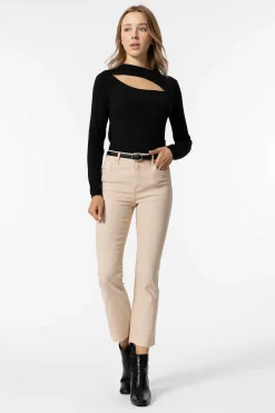 Jeans Megan Cropped Flare Cintura Alta Metalica
