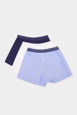 Pack 3 Cuecas Em Popelina De Algodao Azul