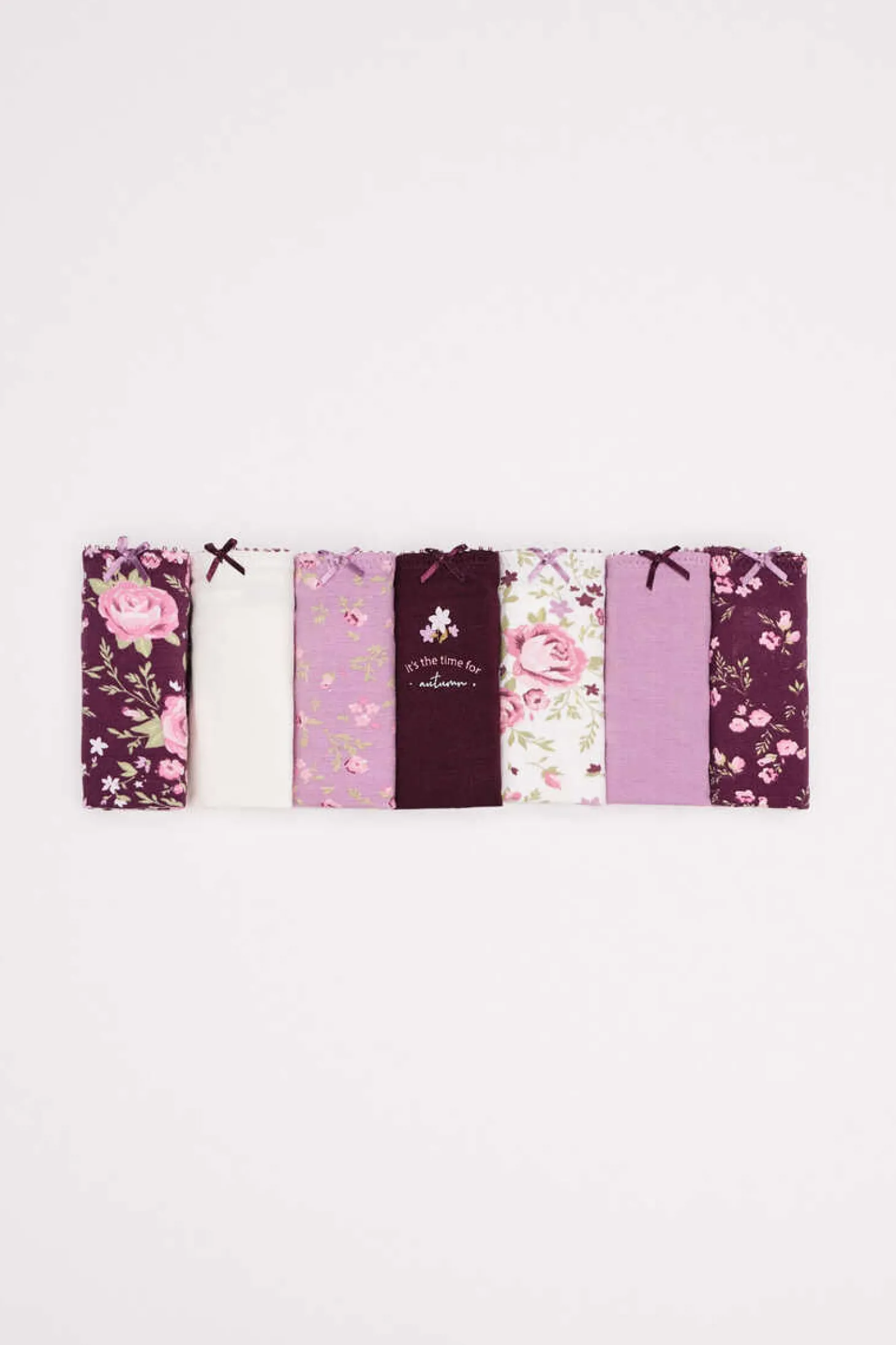 Pack 7 Cuequinhas Algodao Flores Grena