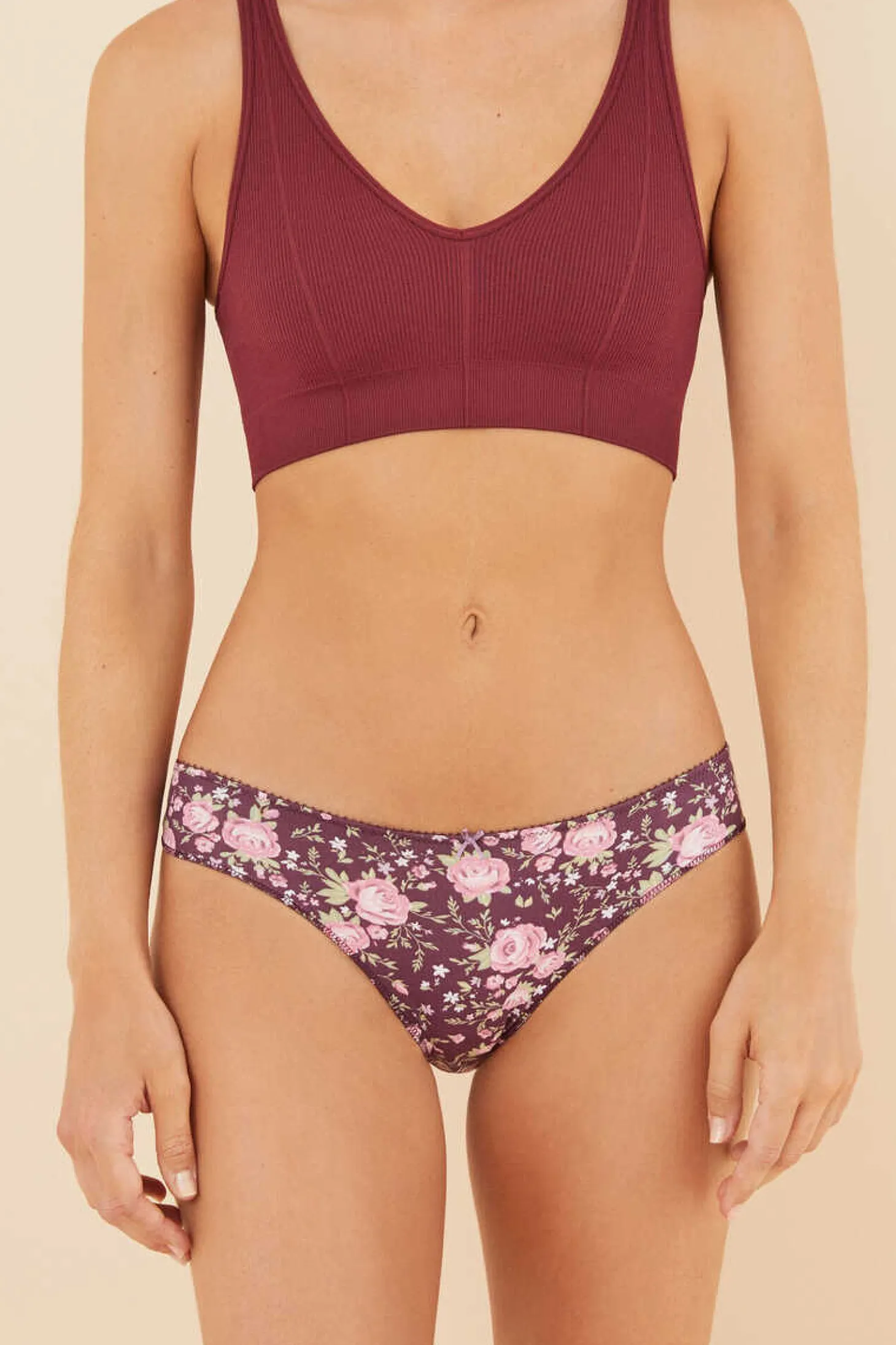 Pack 7 Cuequinhas Algodao Flores Grena