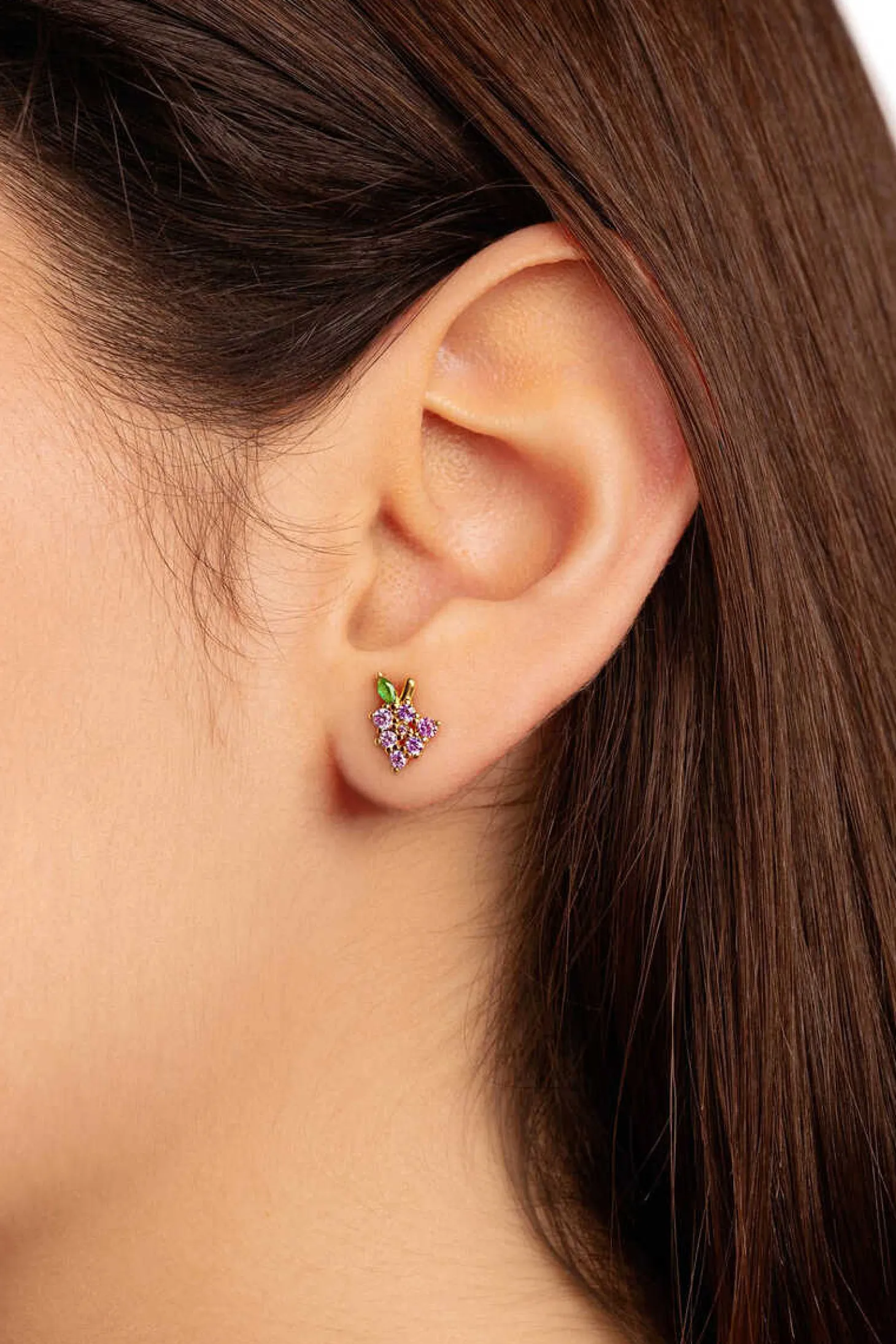 Pendiente Suelto Tropical Grape Plata Bano Oro