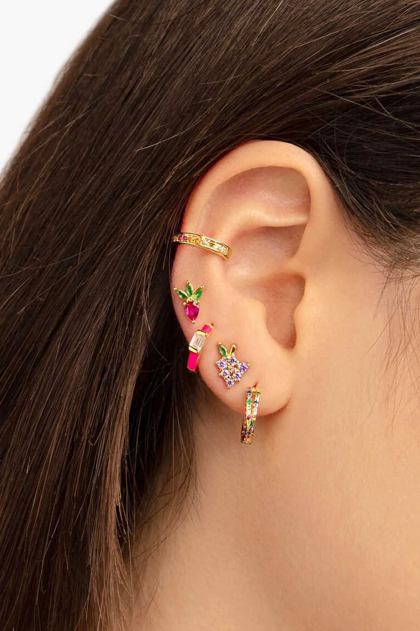 Pendiente Suelto Tropical Grape Plata Bano Oro