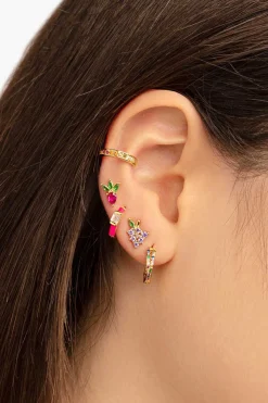 Pendiente Suelto Tropical Grape Plata Bano Oro