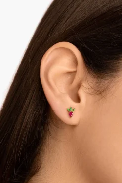 Pendiente Suelto Tropical Strawberry Plata Bano Oro