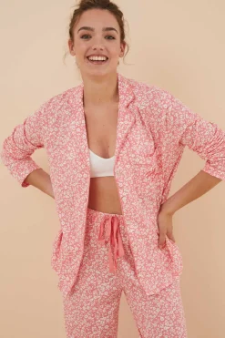 Pijama Camiseiro 100% Algodao Flores Coral