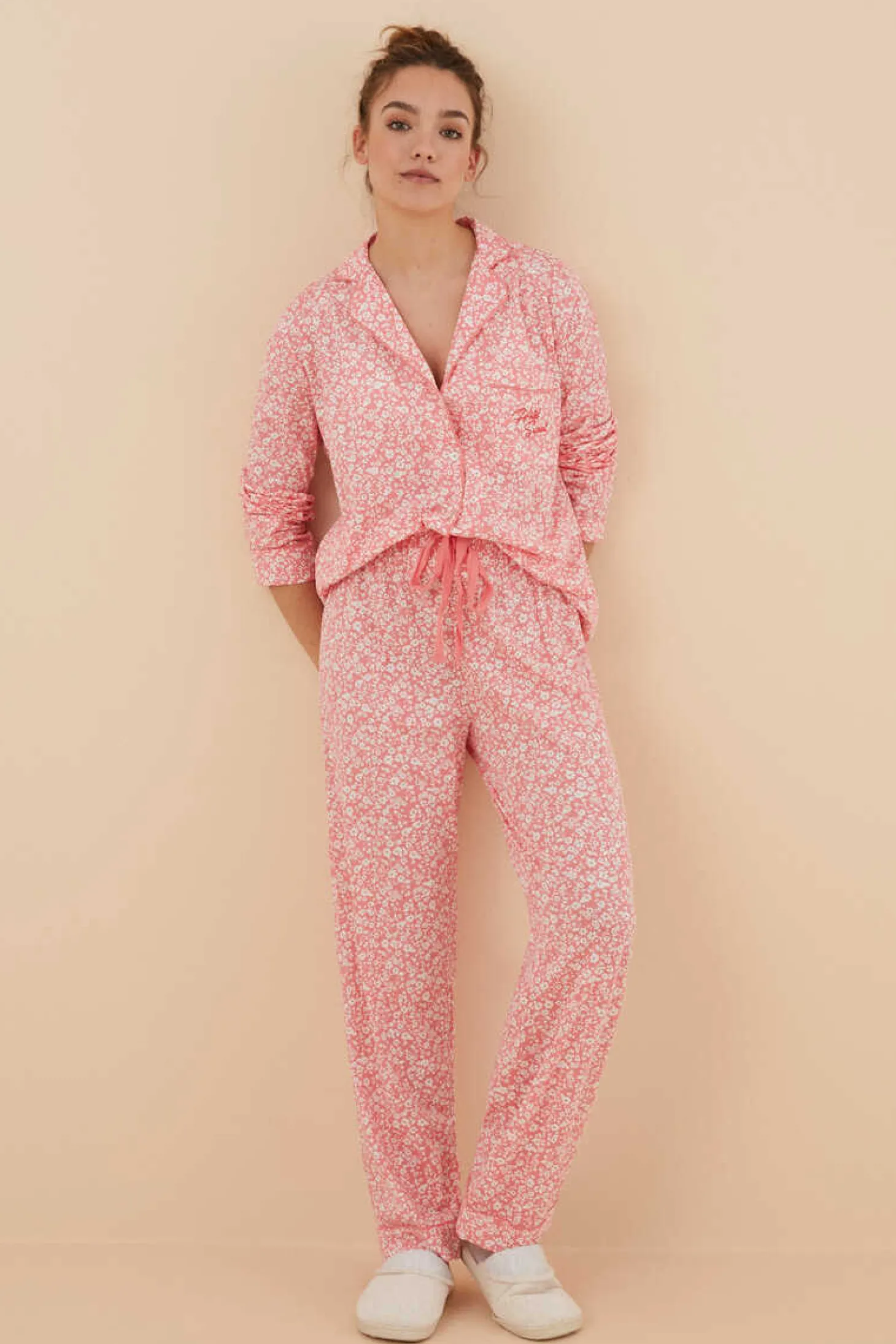 Pijama Camiseiro 100% Algodao Flores Coral