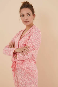 Pijama Camiseiro 100% Algodao Flores Coral