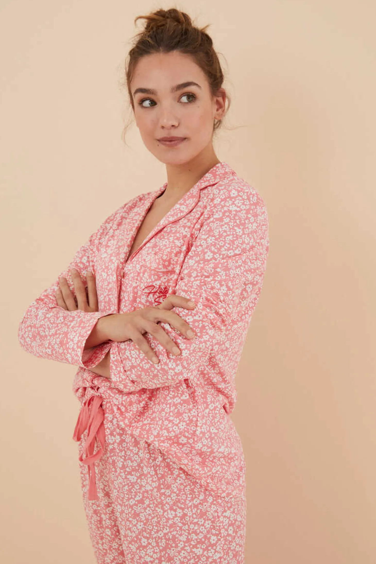 Pijama Camiseiro 100% Algodao Flores Coral