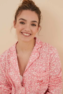 Pijama Camiseiro 100% Algodao Flores Coral