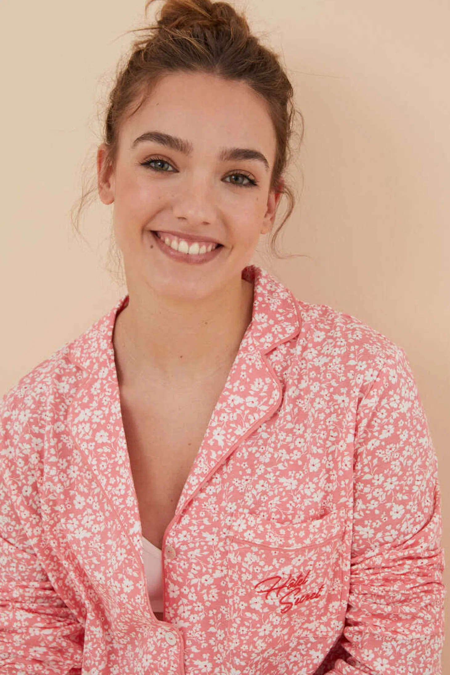 Pijama Camiseiro 100% Algodao Flores Coral