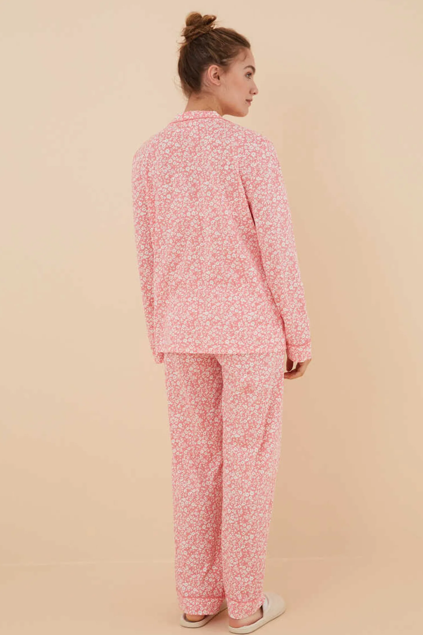 Pijama Camiseiro 100% Algodao Flores Coral