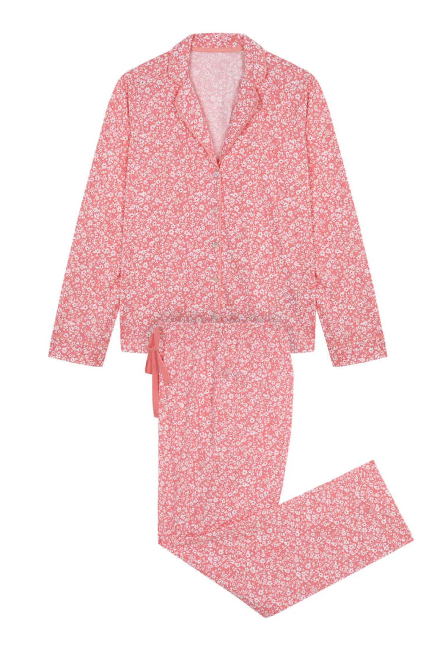 Pijama Camiseiro 100% Algodao Flores Coral