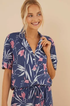 Pijama Camiseiro Com Estampado De Flores De Moniquilla