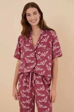 Pijama Camiseiro Com Estampado De Garcas De Moniquilla