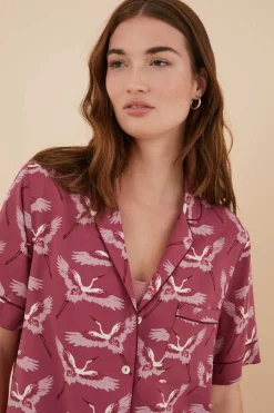 Pijama Camiseiro Com Estampado De Garcas De Moniquilla