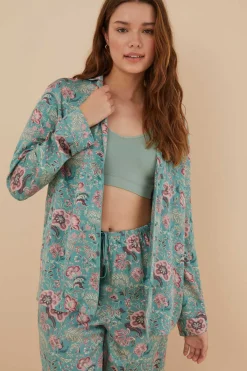 Pijama Camiseiro Flores Viscose Cetim