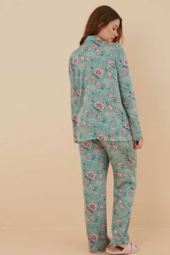 Pijama Camiseiro Flores Viscose Cetim