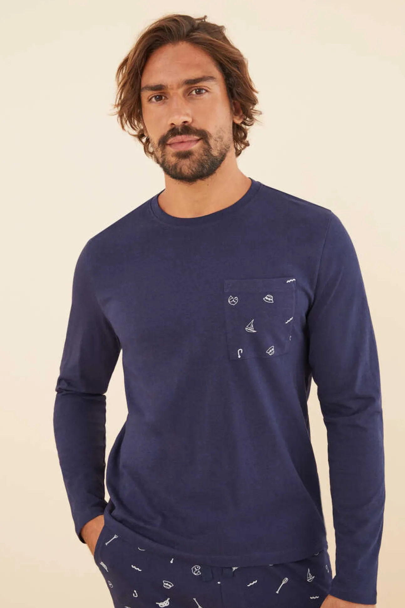 Pijama Comprido De Homem 100% Algodao Pesca