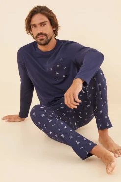 Pijama Comprido De Homem 100% Algodao Pesca