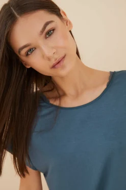 Pijama Comprido Flores Azul