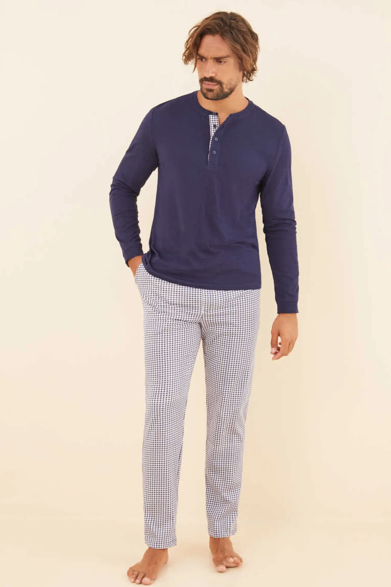 Pijama Comprido Homem 100% Algodao Xadrez