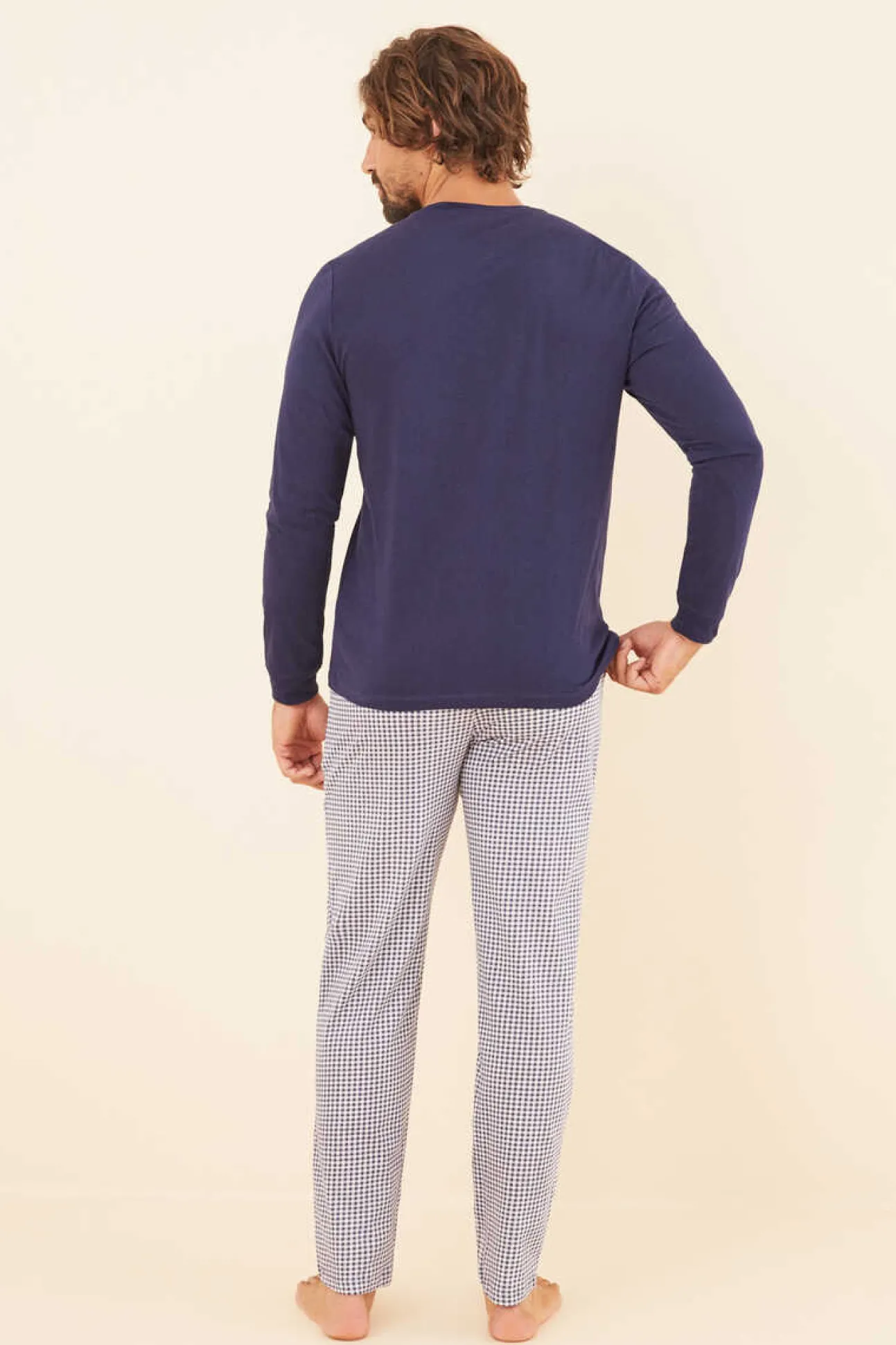 Pijama Comprido Homem 100% Algodao Xadrez