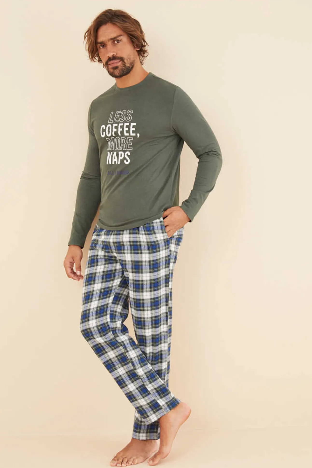 Pijama Comprido Homem 100% Algodao Verde