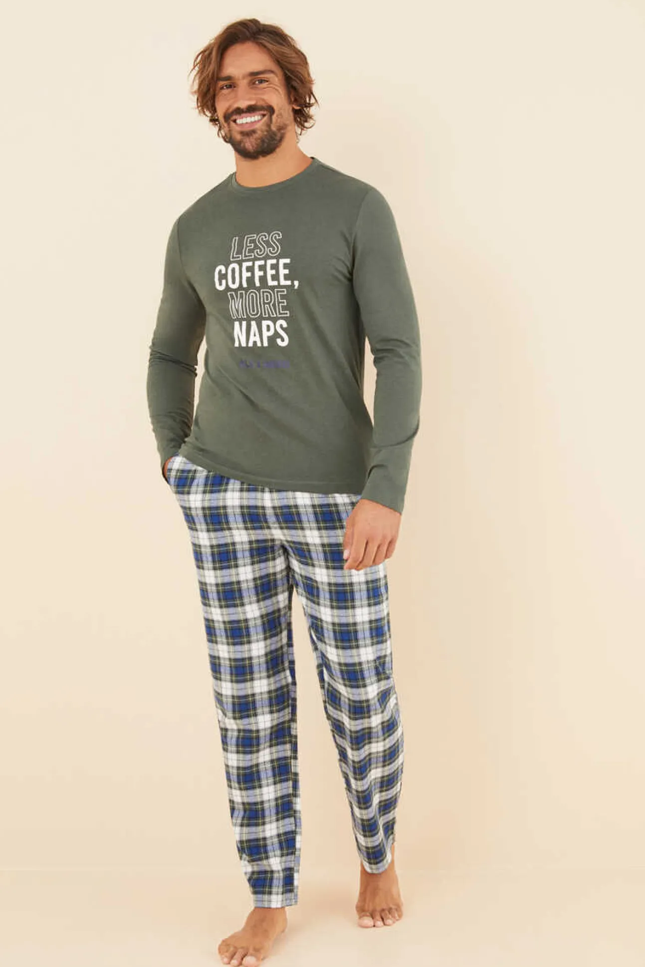 Pijama Comprido Homem 100% Algodao Verde