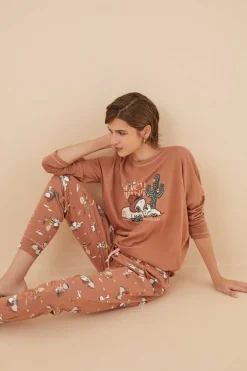 Pijama De 100% Algodao Do Snoopy Em Castanho-Alaranjado