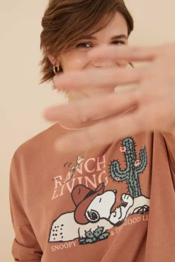 Pijama De 100% Algodao Do Snoopy Em Castanho-Alaranjado