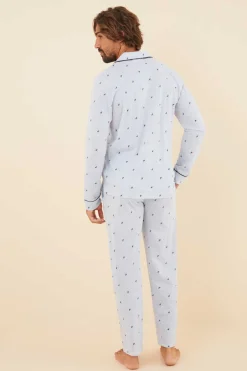 Pijama De Homem Composto Por Calcas E Camisola De Manga Comprida, 100% Algodao, Em Cor Verde, Com Estampado De Xadrez.