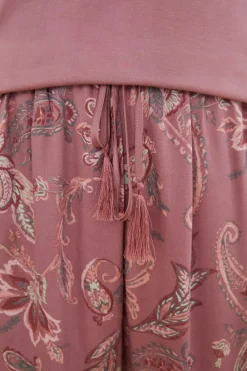 Pijama Manga Curta Calcas Compridas Flores Viscose Cetim