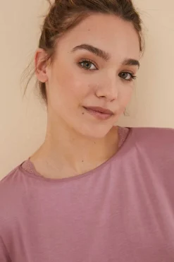 Pijama Manga Curta Calcas Compridas Flores Viscose Cetim