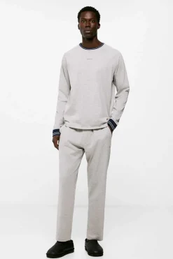 Pijama Monocolorido, Comprido Em Malha Algodao Cinzento Melange