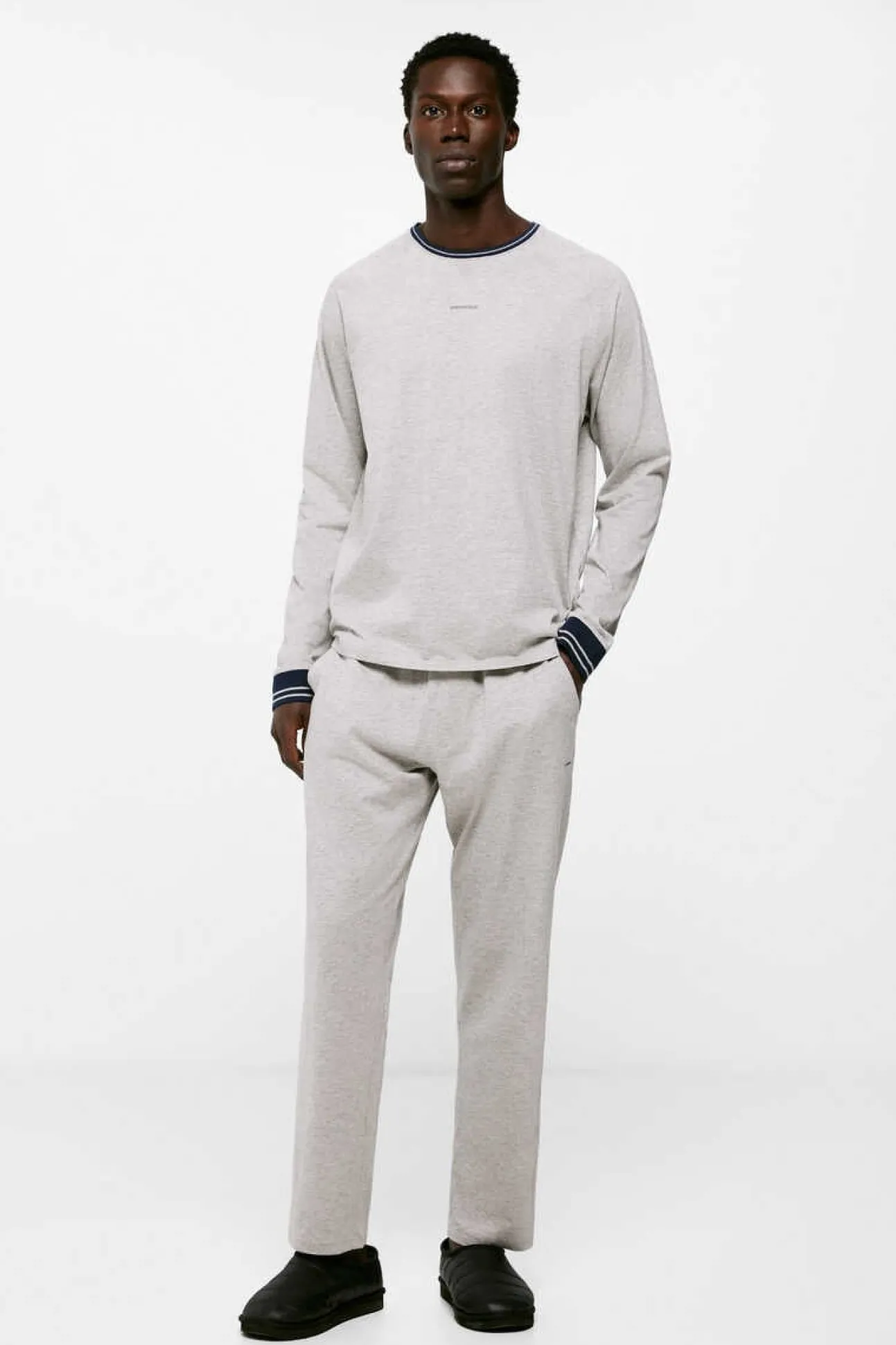 Pijama Monocolorido, Comprido Em Malha Algodao Cinzento Melange