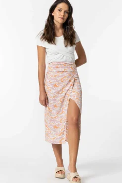 Saia Midi Estampada Com Botoes