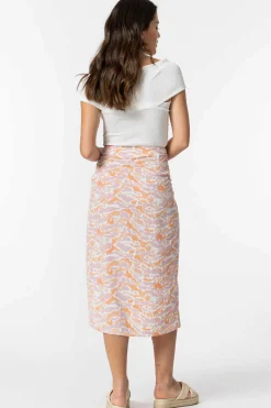 Saia Midi Estampada Com Botoes