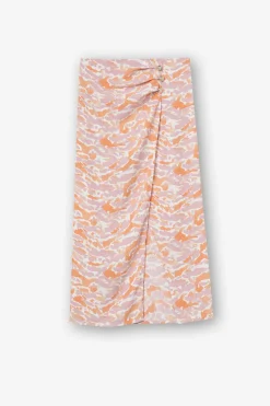 Saia Midi Estampada Com Botoes