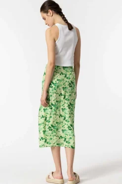 Saia Midi Estampada Com Franzidos