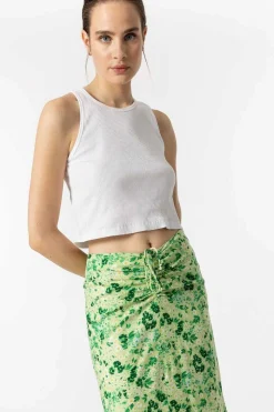 Saia Midi Estampada Com Franzidos