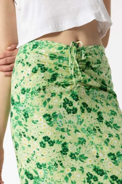 Saia Midi Estampada Com Franzidos