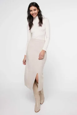 Saia Midi Malha Com Abertura Frontal