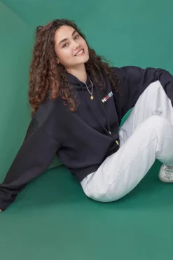 Sweatshirt Capuz Felpa Preta Logo Multicolor