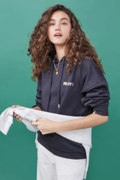 Sweatshirt Capuz Felpa Preta Logo Multicolor